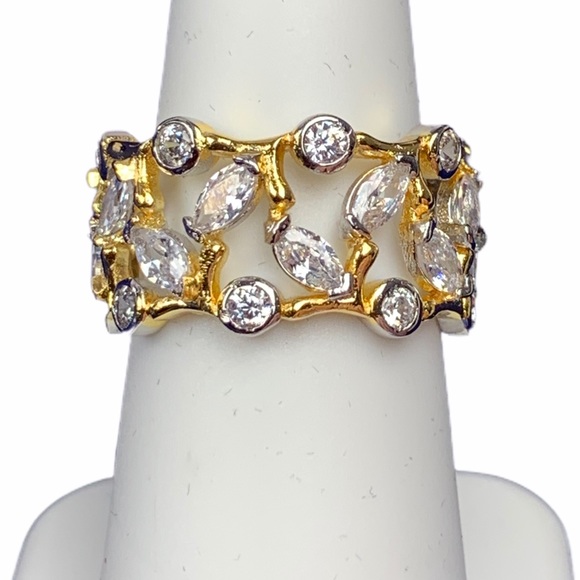 Two Tone Cubic Zirconia Eternity Ring Size 7 Round Marquise Bezel Vine Ring - Picture 10 of 16